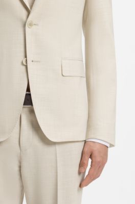 Costume deux pi&egrave;ces Slim en tissu &agrave; micro motif, Beige clair