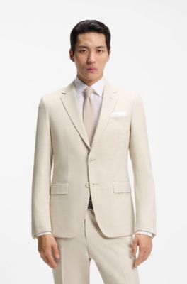 Costume deux pi&egrave;ces Slim en tissu &agrave; micro motif, Beige clair