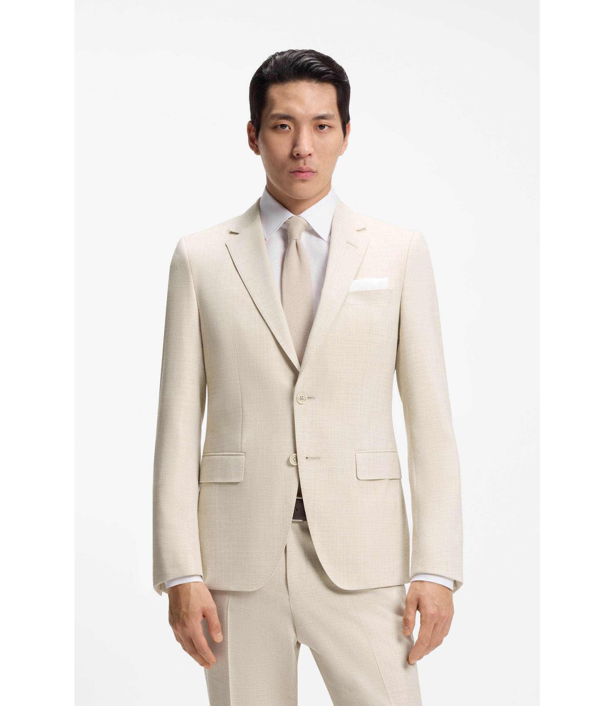 BOSS - Two-piece slim-fit suit in micro-patterned cloth - Light Beige