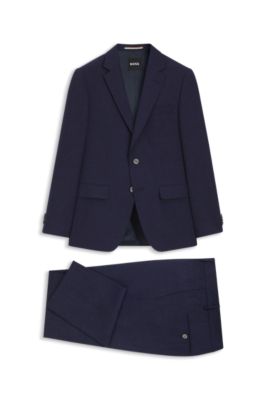 Two-piece slim-fit suit in micro-patterned cloth, Dark Blue