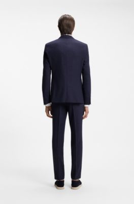 Two-piece slim-fit suit in micro-patterned cloth, Dark Blue