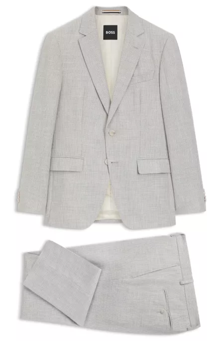 Two-piece slim-fit suit in cotton and virgin wool