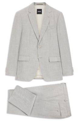 Two-piece slim-fit suit in cotton and virgin wool, Light Grey