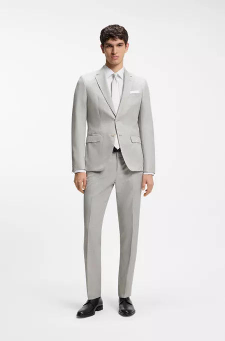Two-piece slim-fit suit in cotton and virgin wool