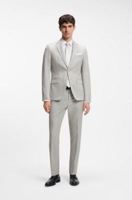 Two-piece slim-fit suit in cotton and virgin wool, Light Grey