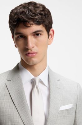 Two-piece slim-fit suit in cotton and virgin wool, Light Grey