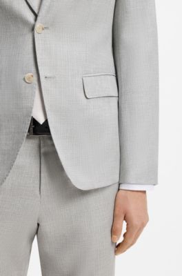 Two-piece slim-fit suit in cotton and virgin wool, Light Grey