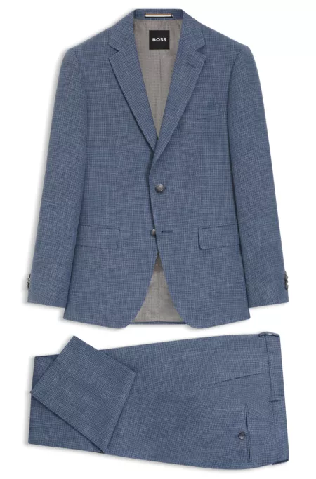 Two-piece slim-fit suit in cotton and virgin wool