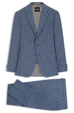 Two-piece slim-fit suit in cotton and virgin wool
