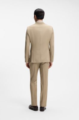 Three-piece slim-fit suit in virgin-wool serge, Light Beige