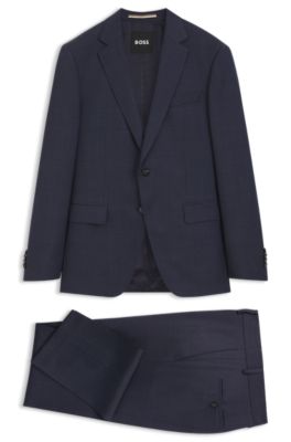 Three-piece slim-fit suit in virgin-wool serge, Light Blue