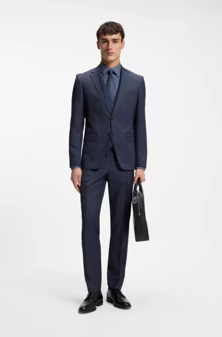 Three-piece slim-fit suit in virgin-wool serge