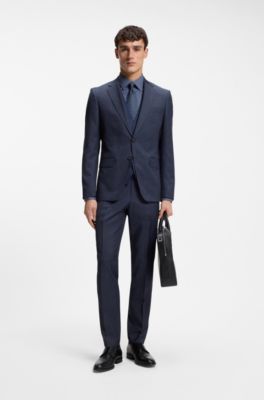 Traje slim fit con chaleco en sarga de lana virgen, Celeste