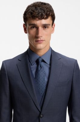 Traje slim fit con chaleco en sarga de lana virgen, Celeste