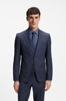 Three-piece slim-fit suit in virgin-wool serge, Light Blue