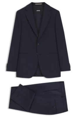 Costume deux pi&egrave;ces Slim Fit en laine vierge &agrave; carreaux, Bleu fonc&eacute;