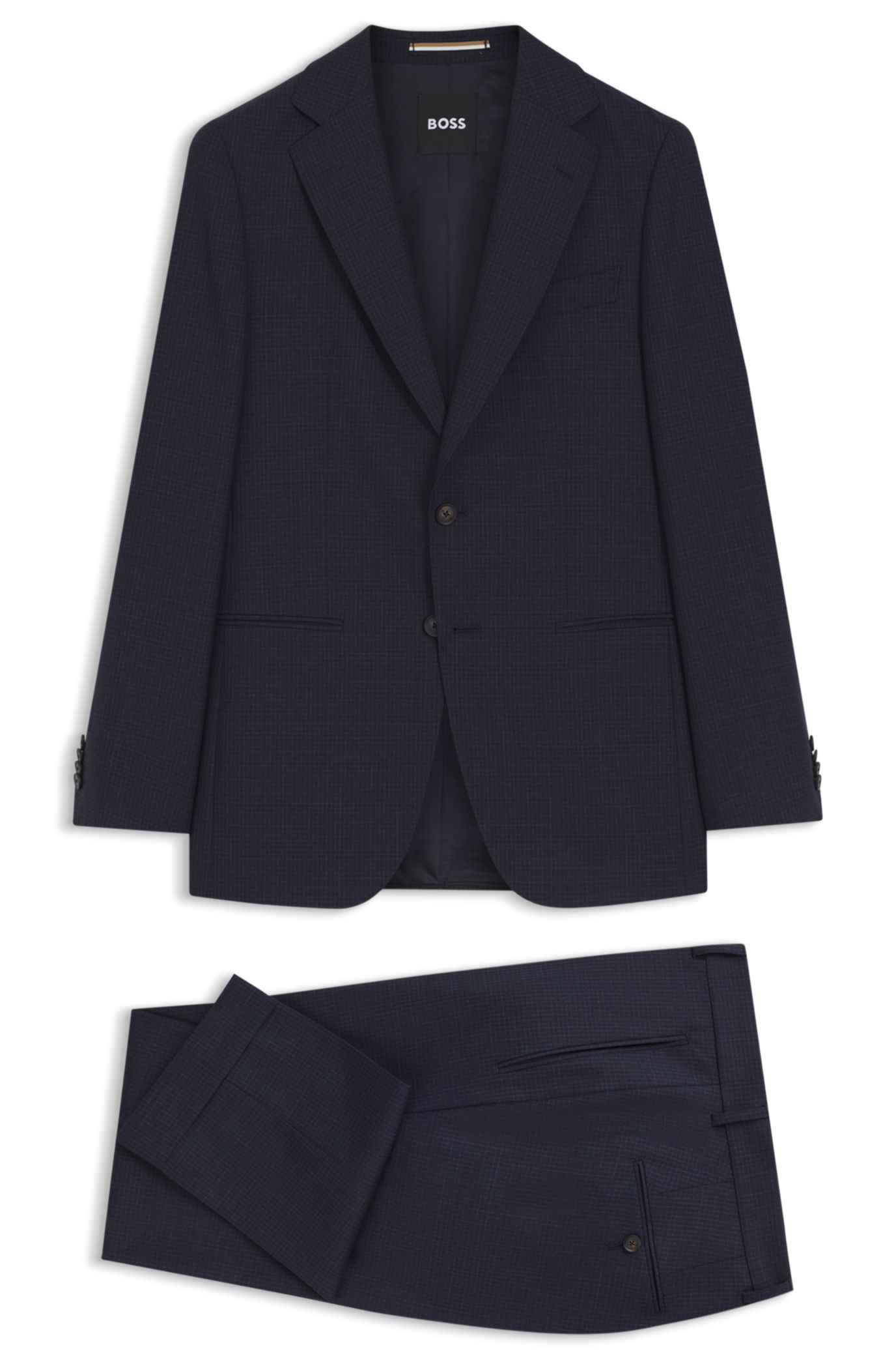 専用様【新品未着用】HUGO BOSS ブルー チェック柄 スーツ BOSS - Two-piece slim-fit suit in checked virgin wool - Dark Blue