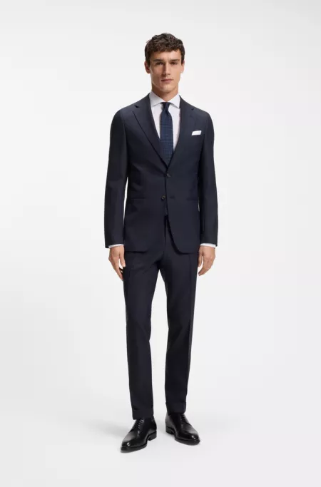 Two-piece slim-fit suit in checked virgin wool