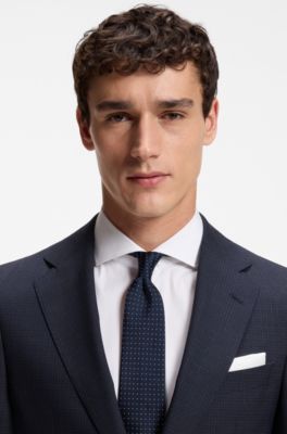 Two-piece slim-fit suit in checked virgin wool, Dark Blue