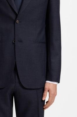 Two-piece slim-fit suit in checked virgin wool, Dark Blue