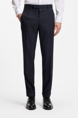 Two-piece slim-fit suit in checked virgin wool, Dark Blue