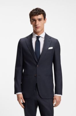 Two-piece slim-fit suit in checked virgin wool, Dark Blue