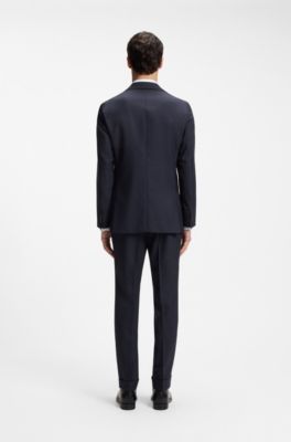 Costume deux pi&egrave;ces Slim Fit en laine vierge &agrave; carreaux, Bleu fonc&eacute;