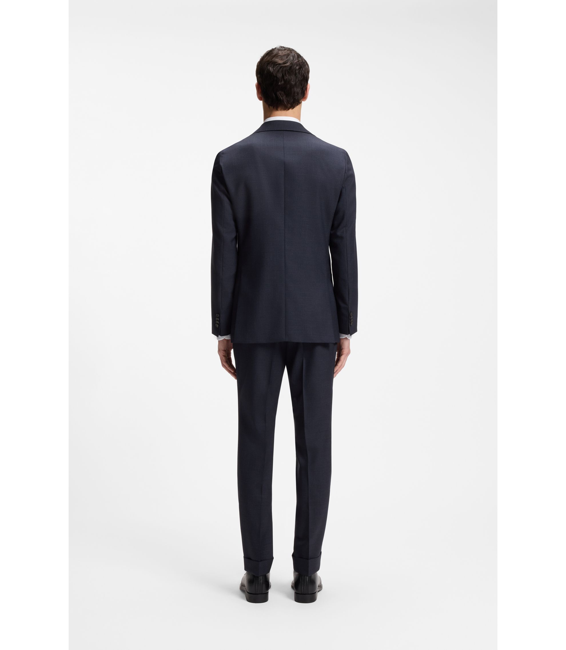 BOSS - Two-piece slim-fit suit in checked virgin wool - Dark Blue