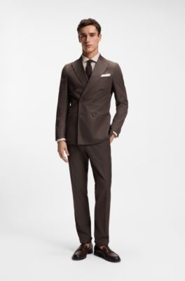 Two-piece slim-fit suit in stretch cotton, Dark Brown