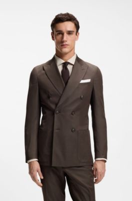 Two-piece slim-fit suit in stretch cotton, Dark Brown