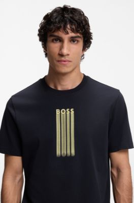 Camiseta de punto de algod&oacute;n con logo de dise&ntilde;o, Azul oscuro