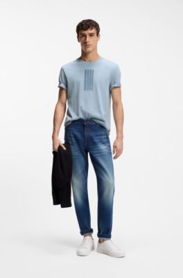 Camiseta de punto de algod&oacute;n con logo de dise&ntilde;o, Celeste