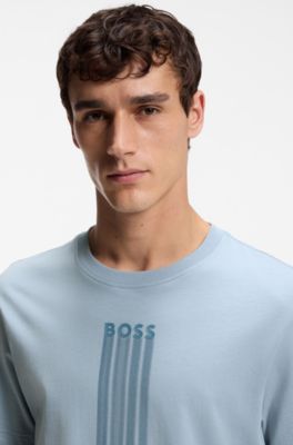 Camiseta de punto de algod&oacute;n con logo de dise&ntilde;o, Celeste