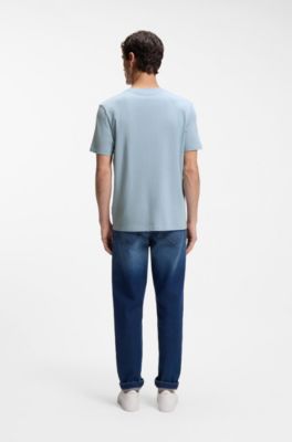 Camiseta de punto de algod&oacute;n con logo de dise&ntilde;o, Celeste