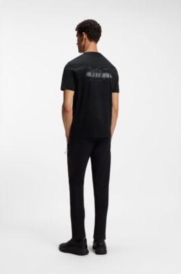 Camiseta Porsche x BOSS de algod&oacute;n mercerizado con gr&aacute;ficos en la espalda, Negro