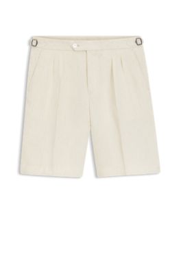 Short Tapered en lin avec plis devant, Beige clair