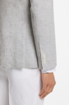 Blazer slim fit con estampado de pata de gallo pepita, Gris claro