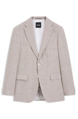 Blazer slim fit con estampado de pata de gallo pepita, Beige claro