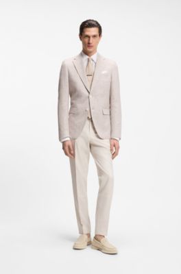 Blazer slim fit con estampado de pata de gallo pepita, Beige claro