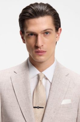 Blazer slim fit con estampado de pata de gallo pepita, Beige claro