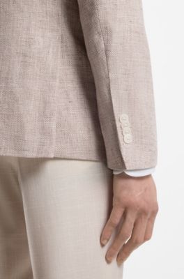 Blazer slim fit con estampado de pata de gallo pepita, Beige claro