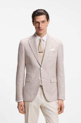Blazer slim fit con estampado de pata de gallo pepita, Beige claro
