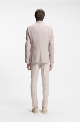 Blazer slim fit con estampado de pata de gallo pepita, Beige claro