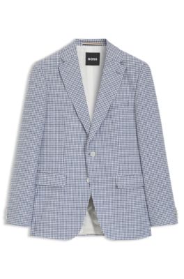 Blazer slim fit con estampado de pata de gallo pepita, Celeste