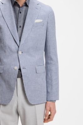 Blazer slim fit con estampado de pata de gallo pepita, Celeste