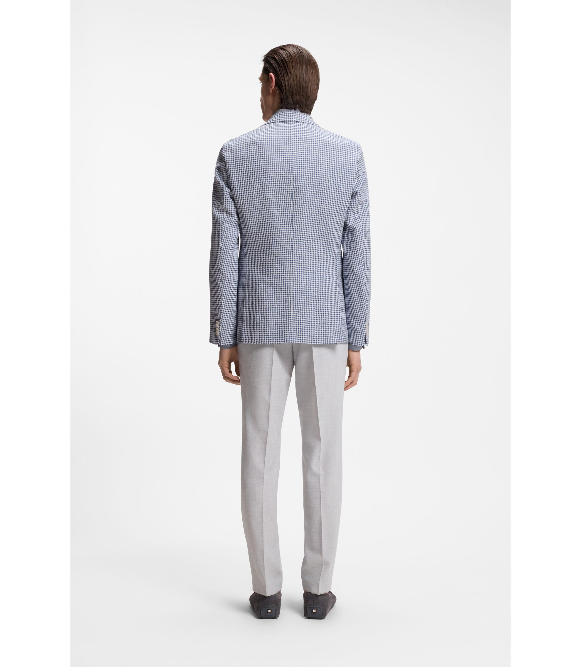 BOSS - Slim-fit jacket with puppytooth pattern - Light Blue