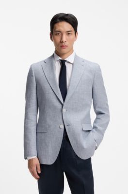 Blazer slim fit con estampado de pata de gallo pepita, Celeste