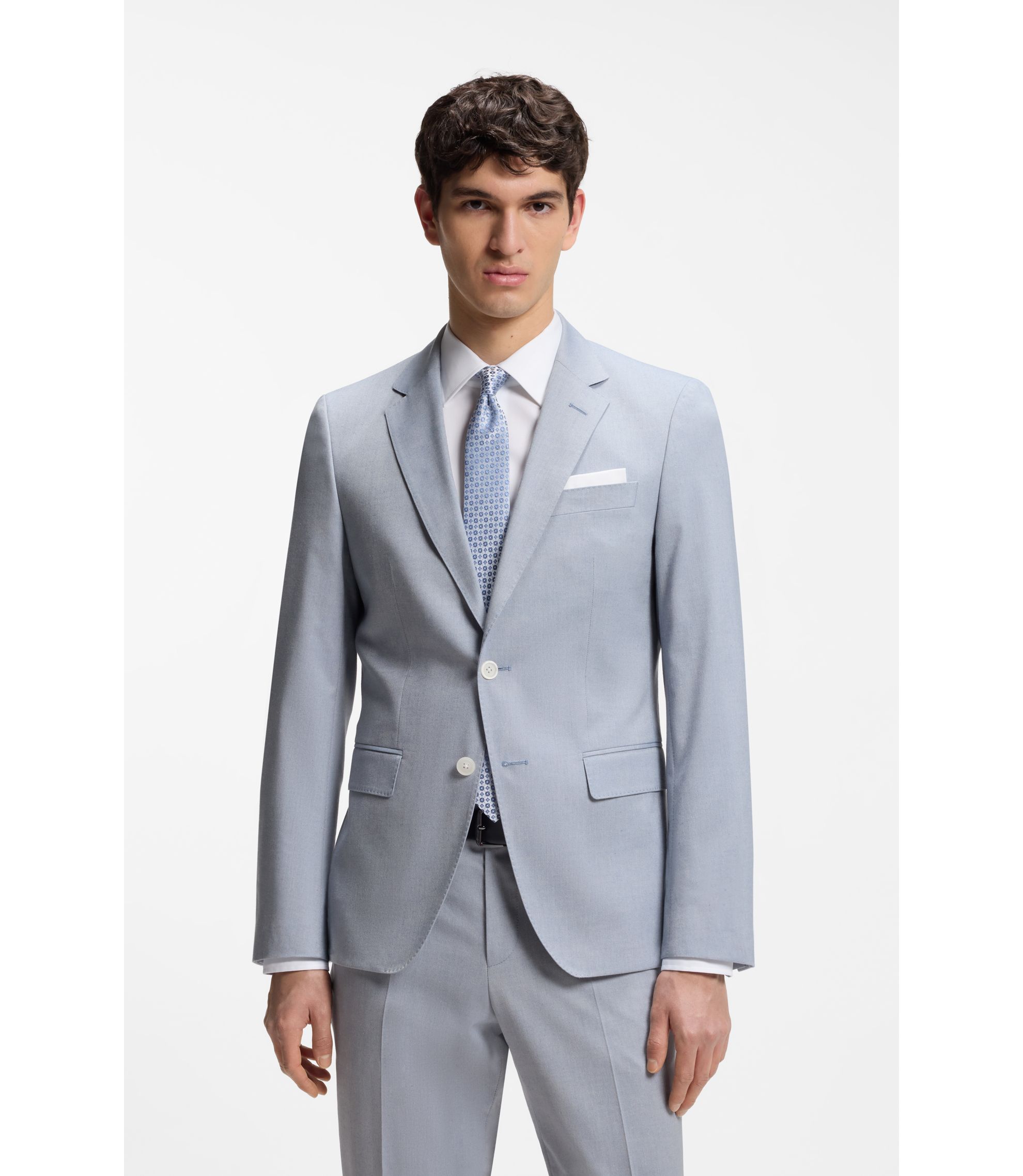 BOSS - Slim-fit jacket in patterned chiffon - Light Blue