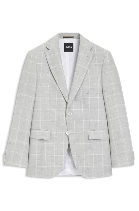 Checked slim-fit jacket in linen and virgin wool