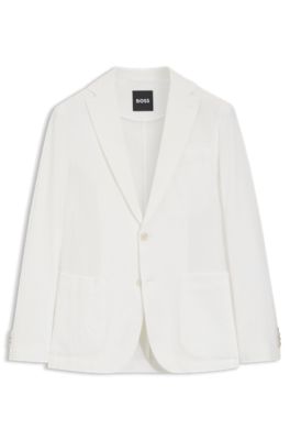 Slim-fit jacket in stretch-cotton seersucker, White